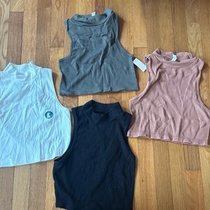 Aeropostale Women's Ribbed Muscle Tees - Black, White, Gray, and Pink